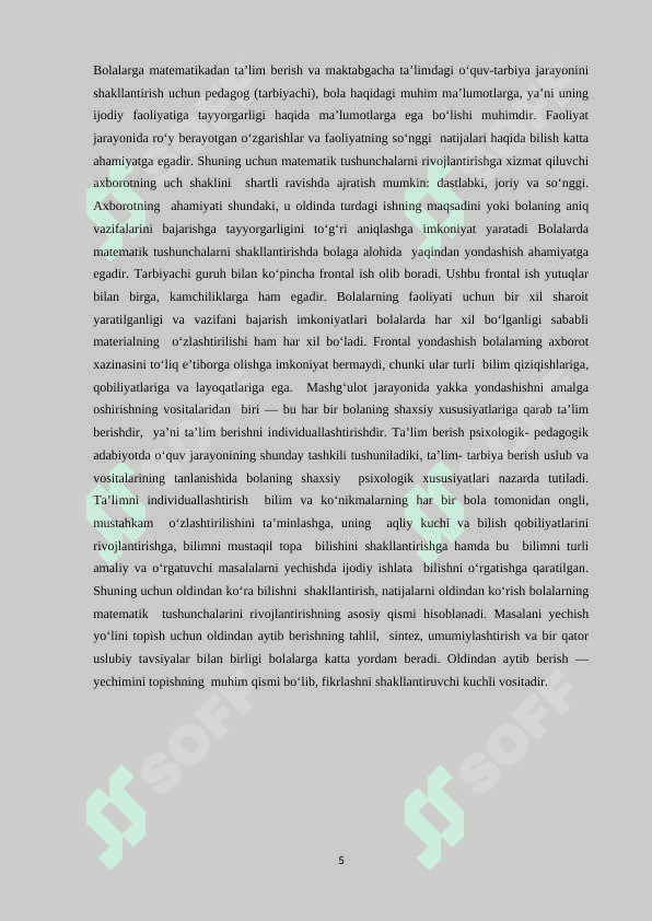 MAKTABGACHA TA’LIM TASHKILOTLARIDA MAKTABGA TAYYORLOV GURUH YOSHIDAGI BOLALARNING MATEMATIK TASAVVURLARINI SHAKLLANTIRISH 5