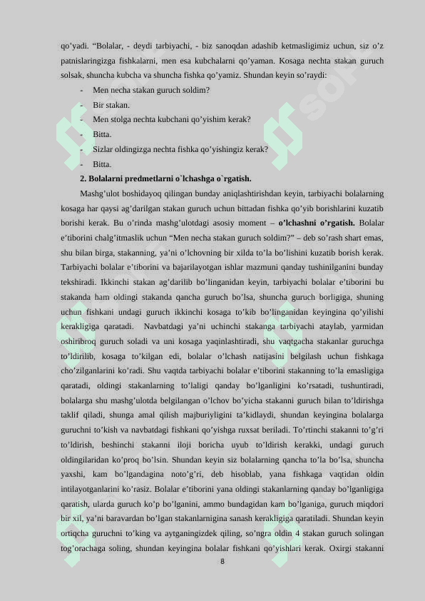 MAKTABGACHA TA’LIM TASHKILOTLARIDA MAKTABGA TAYYORLOV GURUH YOSHIDAGI BOLALARNING MATEMATIK TASAVVURLARINI SHAKLLANTIRISH 8