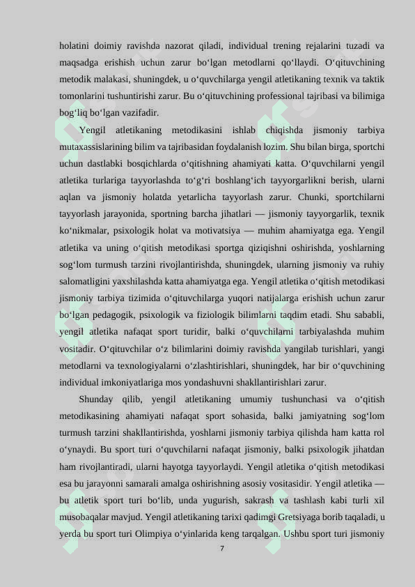 Yengil atletika va uni o‘qitish metodikasi fanining maqsadi hamda vazifalari 7
