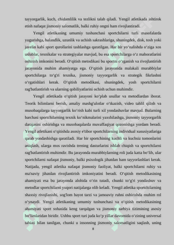 Yengil atletika va uni o‘qitish metodikasi fanining maqsadi hamda vazifalari 8