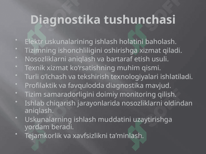 Elektr uskuna va inshootlarning diagnostika turlari ularni tashkil etishning maqsadi vazifalari texnologiyalari va usullari.pptx 3