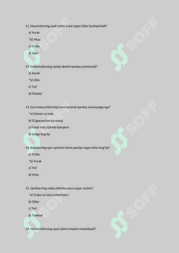 7-Zoologiya Fanidan 100 ta Test Savollari | Zoologiya Testlari | Imtihonga Tayyorlov 3