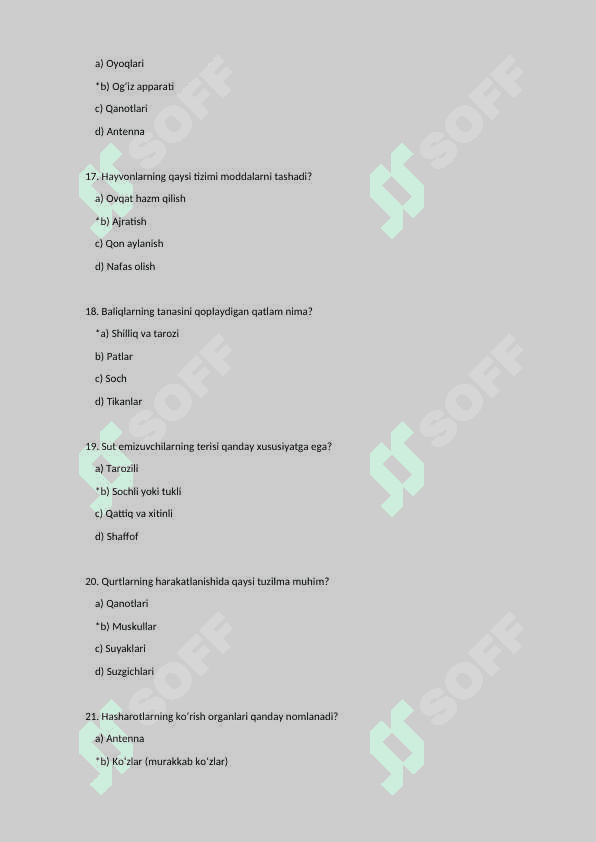 7-Zoologiya Fanidan 100 ta Test Savollari | Zoologiya Testlari | Imtihonga Tayyorlov 4
