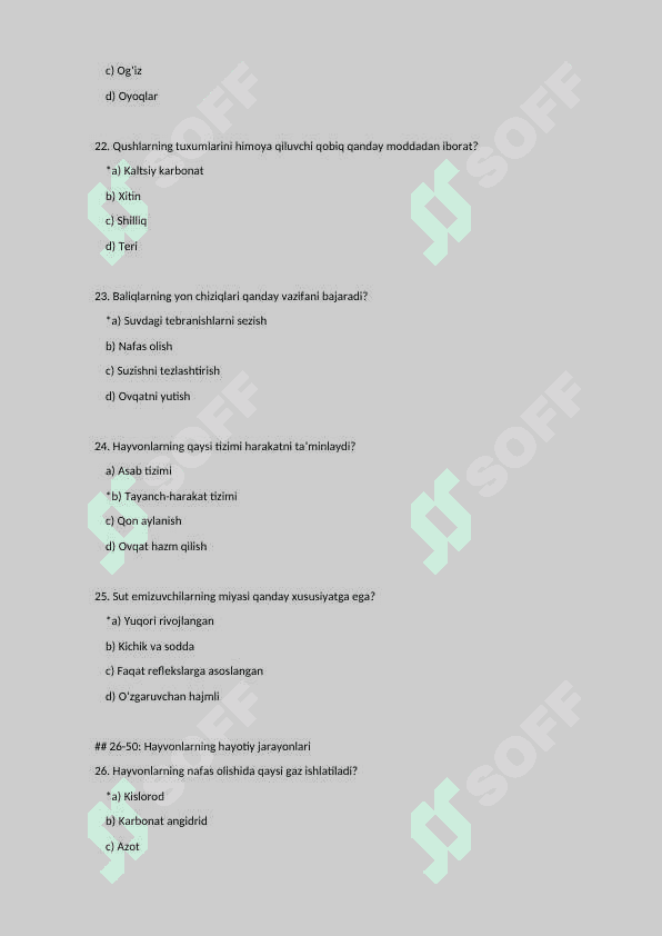 7-Zoologiya Fanidan 100 ta Test Savollari | Zoologiya Testlari | Imtihonga Tayyorlov 5