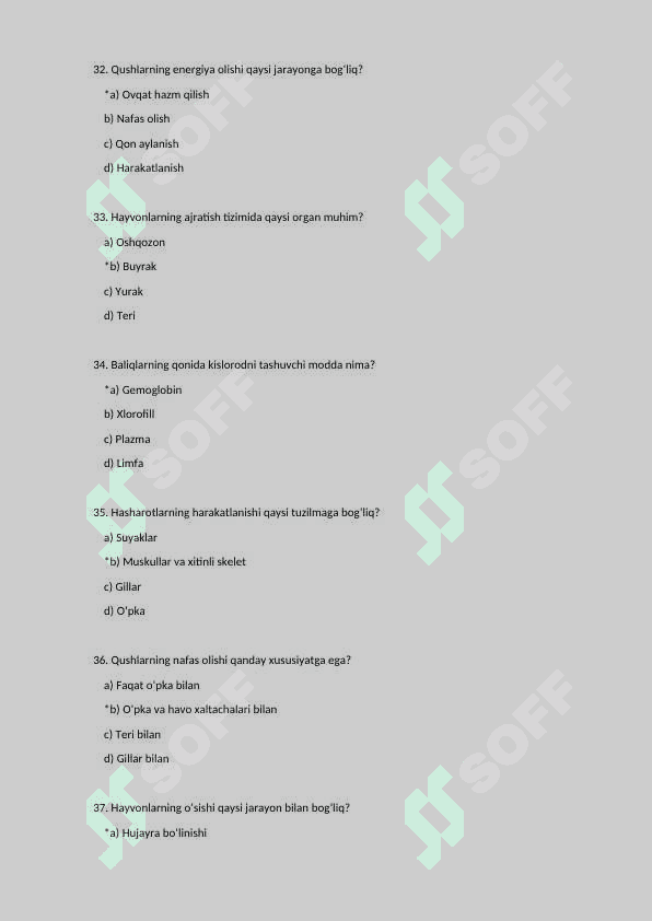 7-Zoologiya Fanidan 100 ta Test Savollari | Zoologiya Testlari | Imtihonga Tayyorlov 7