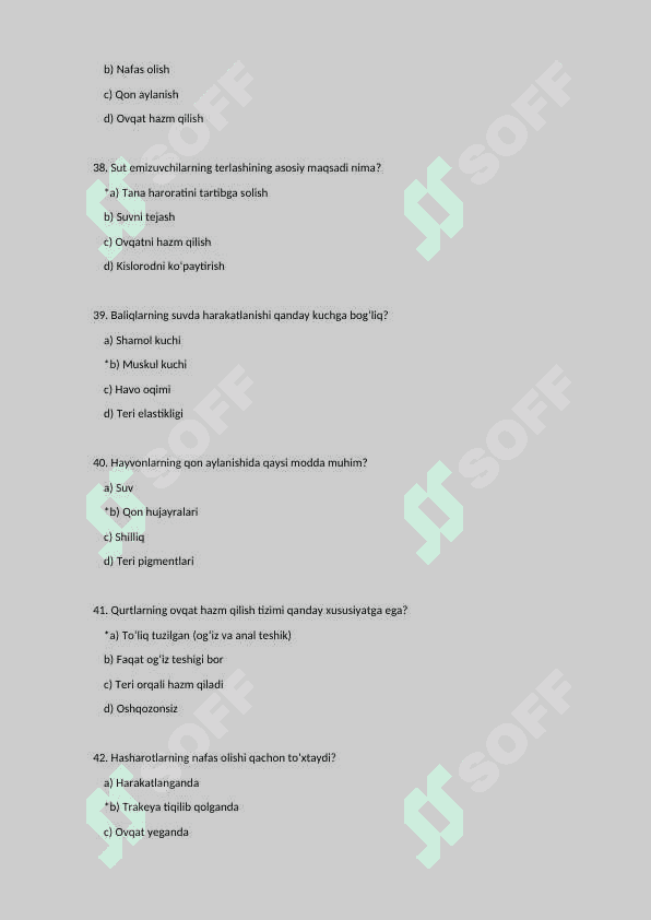 7-Zoologiya Fanidan 100 ta Test Savollari | Zoologiya Testlari | Imtihonga Tayyorlov 8