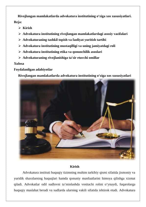 Rivojlangan mamlakatlarda advokatura institutining o‘ziga xos xususiyatlari 25