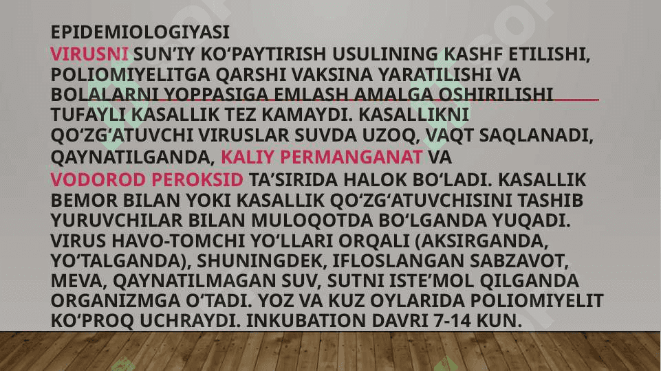 Poliomiyelit (shol),  KOKSAKI, ECHO, Gepatit A  viruslarini virusologik aniqlash usullari. 3