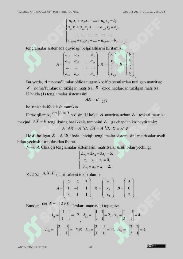 Chiziqli algebraik tenglamalar sistemasini yechish 2