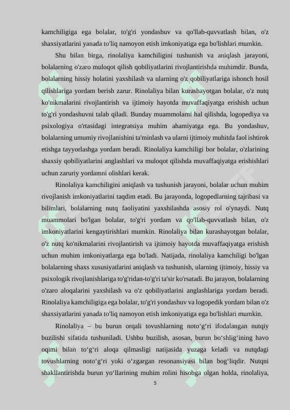 Rinolaliya kamchiligiga ega bolalarning shaxs xususiyatlari 5