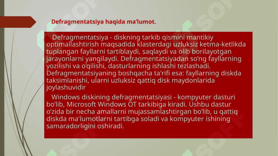 Disklarni defragmentatsiyalash 2