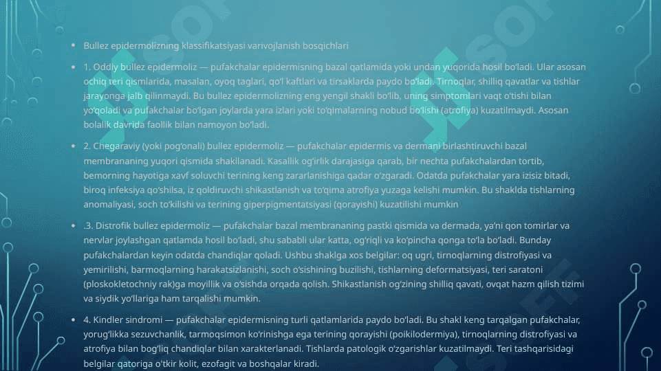Bullyoz epidermoliz. Xeyli-Xeyli kasalligi. Chuqur mikozlar 5