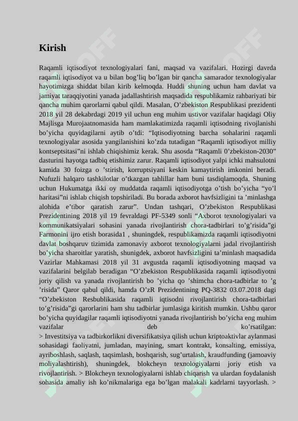 "Texnologiyalar Darajasining Iqtisodiy Rivojlanishdagi O'rni" - 1-Kurs Iqtisodiyot Talabalari uchun Mustaqil Ish (Word formatda Yuklab Olish) 2