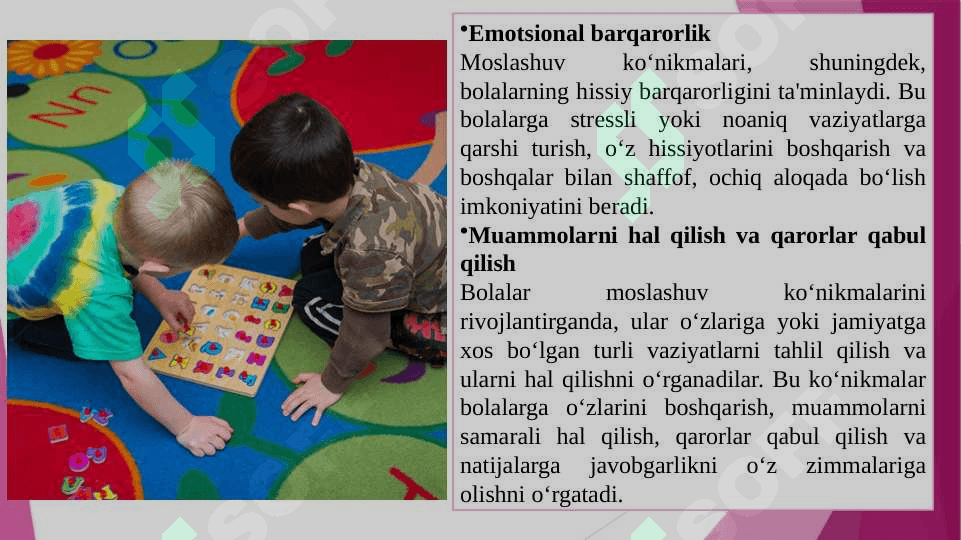 Ijtimoiy pedagogik faoliyatda bolaning moslashuv koʻnikmalarini shakllantirish maktabgacha taʼlim tashkilotida bolalarining moslashuv koʻnikmalarini shakllantirish texnologiyalari 4