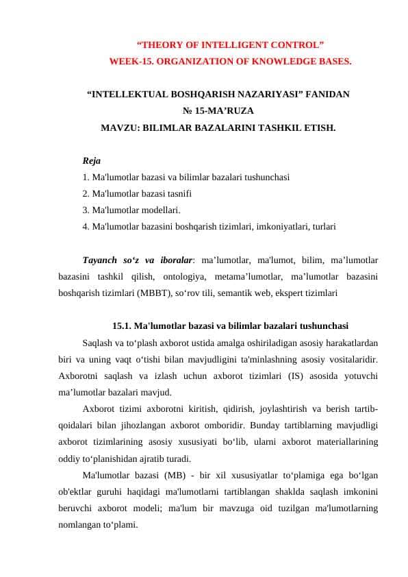 BILIMLAR BAZALARINI TASHKIL ETISH 1