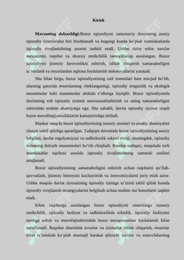 Bozor iqtisodiyotiga o’tish davri va uning O'zbekistondagi xususiyatlari 2