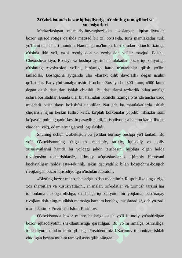 BOZOR IQTISODIYOTIGA OTISH DAVRI VA UNING O'ZBEKISTONDAGI XUSUSIYATLARI 8