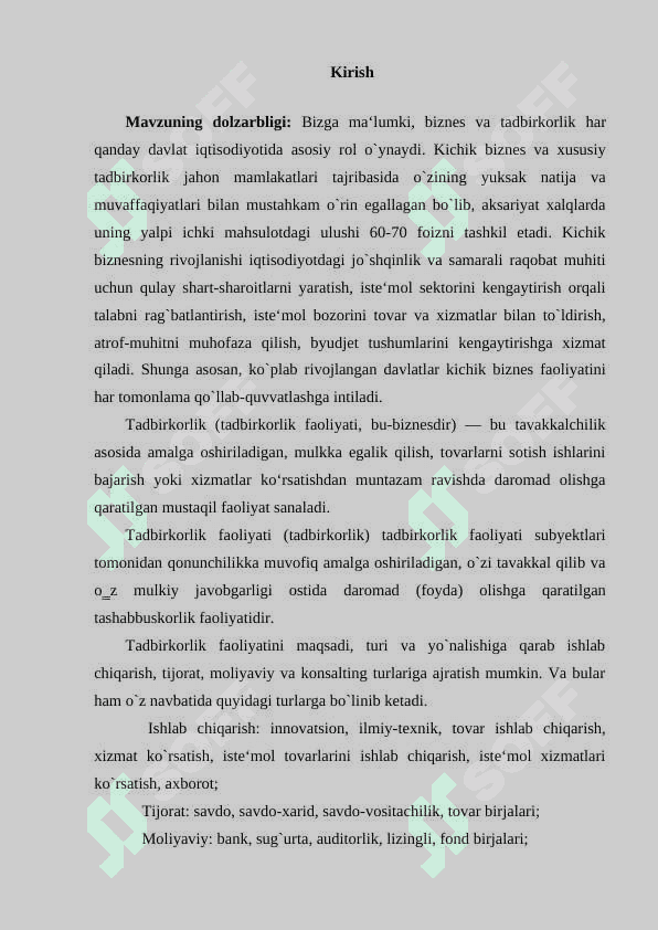 Tadbirkorlik faoliyati va uning shakllari. tadbirkorlik kapitali va uning aylanishi. 2