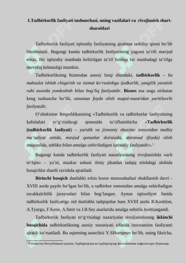 Tadbirkorlik faoliyati va uning shakllari. tadbirkorlik kapitali va uning aylanishi. 5