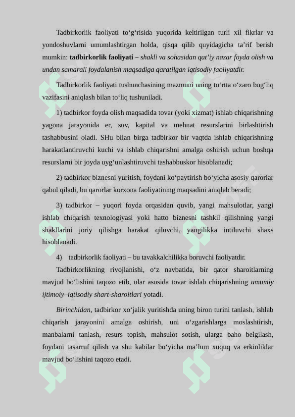 Tadbirkorlik faoliyati va uning shakllari. tadbirkorlik kapitali va uning aylanishi. 7