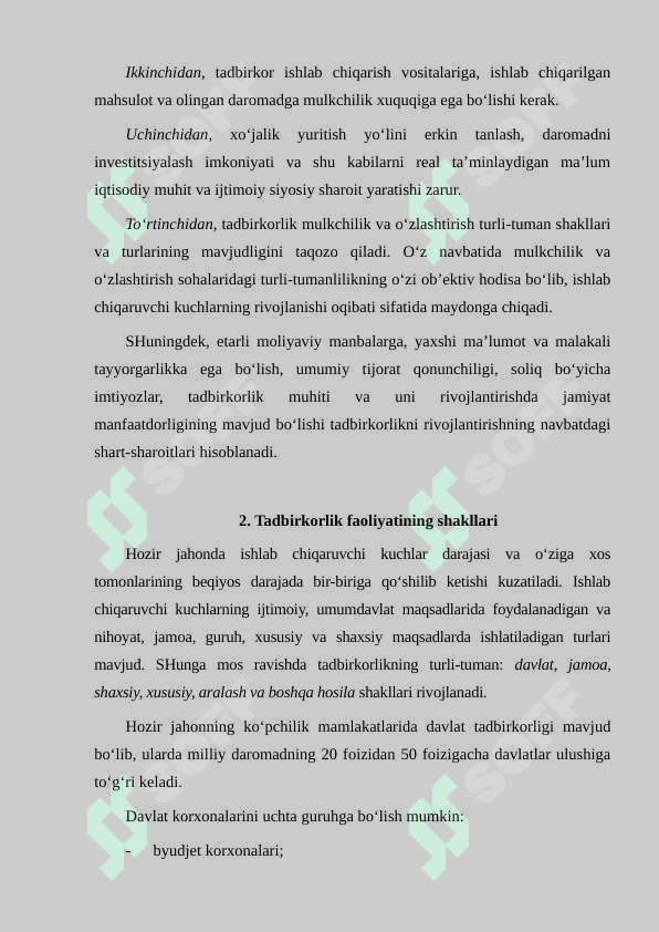 Tadbirkorlik faoliyati va uning shakllari. tadbirkorlik kapitali va uning aylanishi. 8