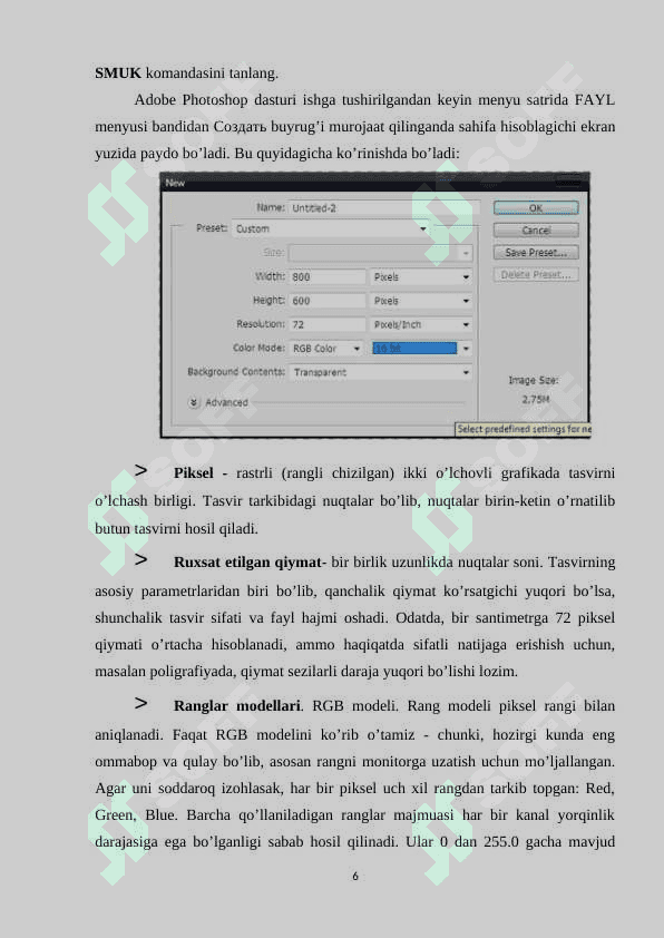 ADOBE PHOTOSHOP DASTURNING GRAFIK OB’YEKTLARDA RANGLAR BILAN ISHLASH 6