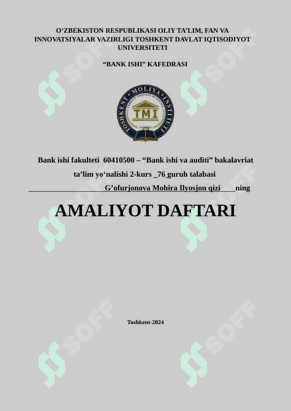 “Asakabank” AJ Yunusobod filiali   O’QUV MALAKAVIY AMALIYOT  HISOBOTI 2