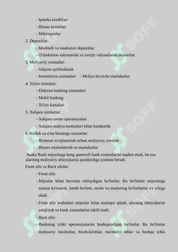 “Asakabank” AJ Yunusobod filiali   O’QUV MALAKAVIY AMALIYOT  HISOBOTI 8