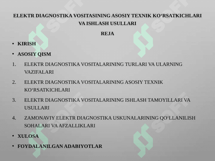 Elektr diagnostika vositasining asosiy texnik ko‘rsatkichlari va ishlash usullari 2