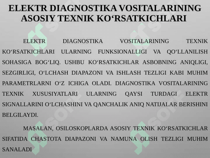 Elektr diagnostika vositasining asosiy texnik ko‘rsatkichlari va ishlash usullari 6