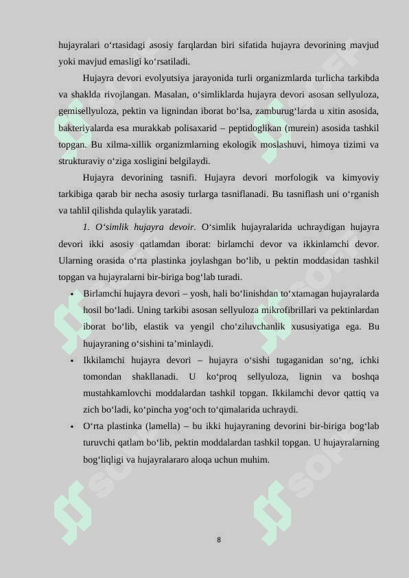 Hujayra devori, sitoplazma, organoidlar. 8