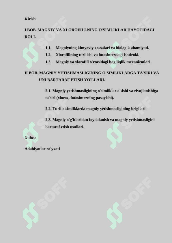 Magniy va xlorofill, uning osimlik hayotidagi ahamiyati. 6