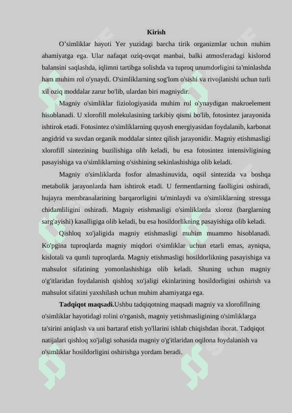 Magniy va xlorofill, uning osimlik hayotidagi ahamiyati. 7