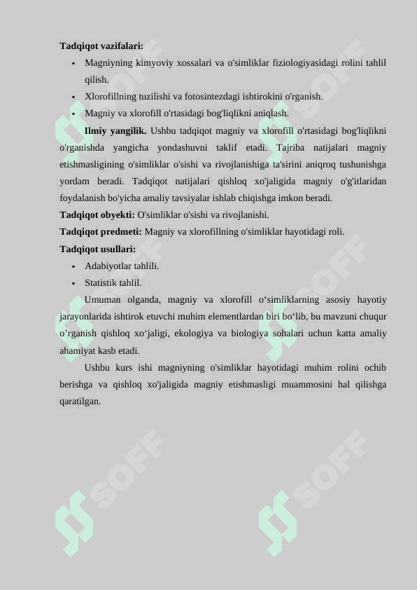 Magniy va xlorofill, uning osimlik hayotidagi ahamiyati. 8