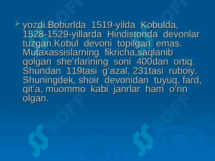 Zahiriddin Muhammad  Boburning hayoti va  ijodi 6