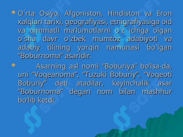 Zahiriddin Muhammad Boburning “Boburnoma” asarining o`rganilishi 4