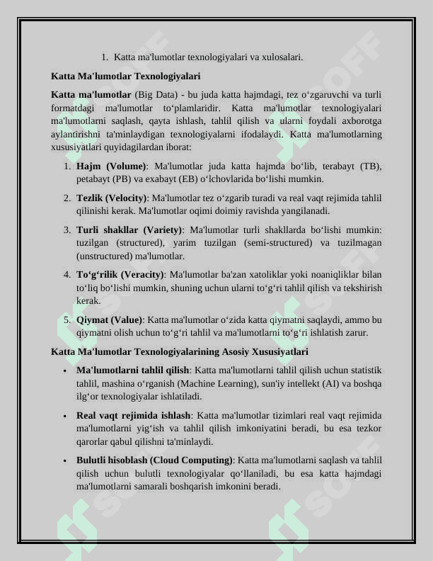 Katta ma'lumotlar texnologiyalari va xulosalari haqida ma'lumot. 4