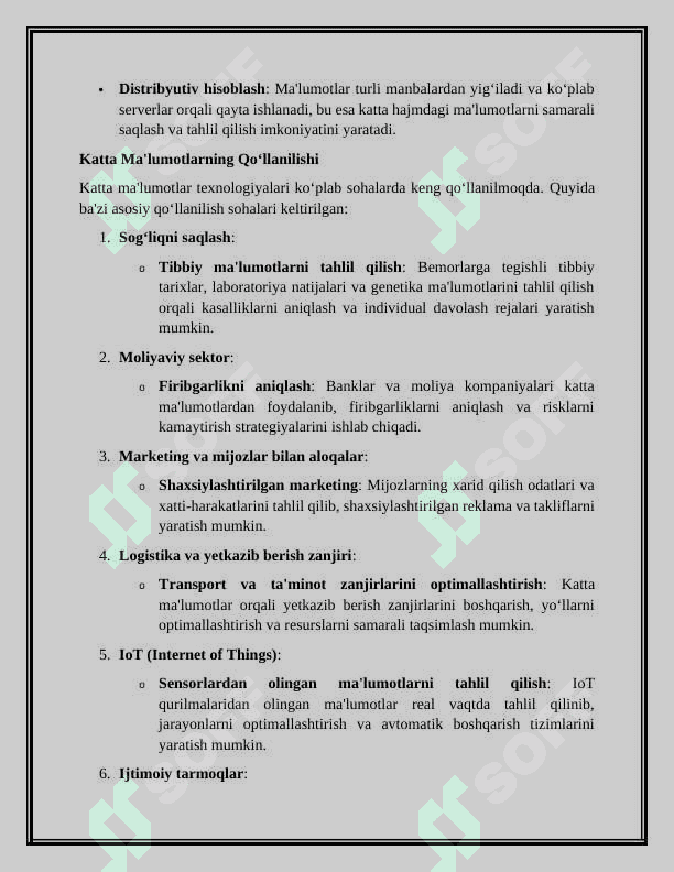 Katta ma'lumotlar texnologiyalari va xulosalari haqida ma'lumot. 5