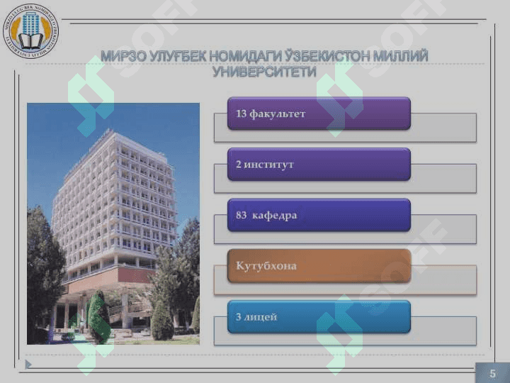 Мирзо Улуғбек номидаги Ўзбекистон Миллий университети 5