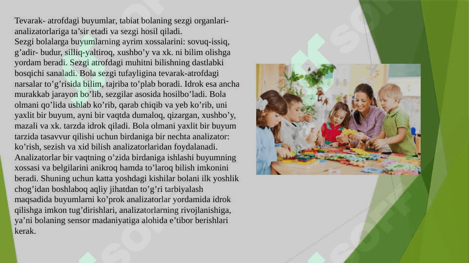 Maktabgacha ta’lim tashkilotlarida tarbiya turlari va ularning shaxs kamolotiga ta’siri. Maktabgacha ta’lim tashkilotlarida jismoniy, aqliy tarbiya berish usullari va vositalari. Maktabgacha yoshdagi bolalar sensor tarbiyasining mazmuni. Jamoa shaxs axloqiy kamolotining asosi. Maktabgacha yoshdagi bolalarga estetik va ekologik tarbiya berish mazmuni, vazifalari, metod va usullari. Maktabgacha ta’lim tashkilotlarida iqtisodiy va huquqiy tarbiyani tashkil qilish 5