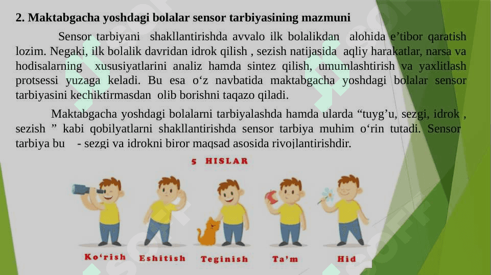 Maktabgacha ta’lim tashkilotlarida tarbiya turlari va ularning shaxs kamolotiga ta’siri. Maktabgacha ta’lim tashkilotlarida jismoniy, aqliy tarbiya berish usullari va vositalari. Maktabgacha yoshdagi bolalar sensor tarbiyasining mazmuni. Jamoa shaxs axloqiy kamolotining asosi. Maktabgacha yoshdagi bolalarga estetik va ekologik tarbiya berish mazmuni, vazifalari, metod va usullari. Maktabgacha ta’lim tashkilotlarida iqtisodiy va huquqiy tarbiyani tashkil qilish 6