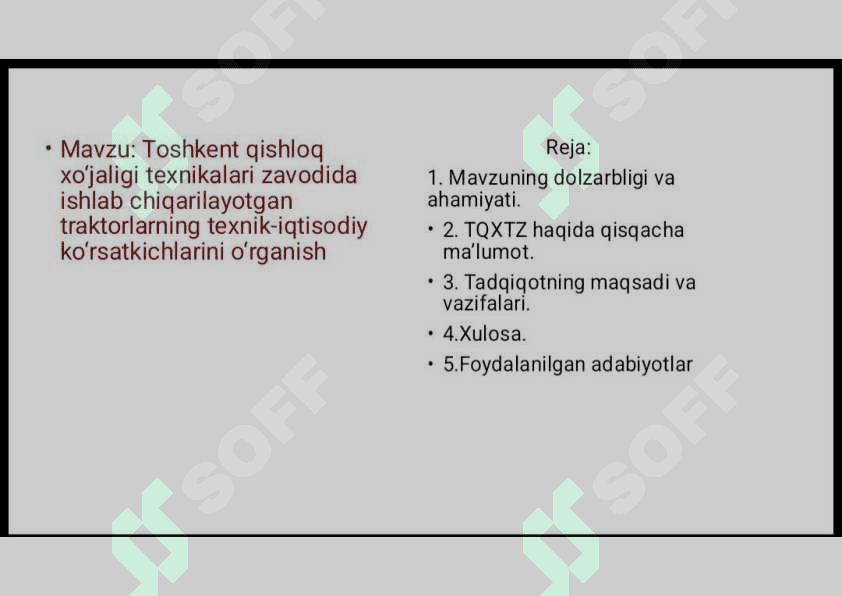 Toshkent qishloq xojaligi texnikalar zavodida ishlab chiqariladigon traktorlarining texnik iqtisodiy korsatk8chkari 2