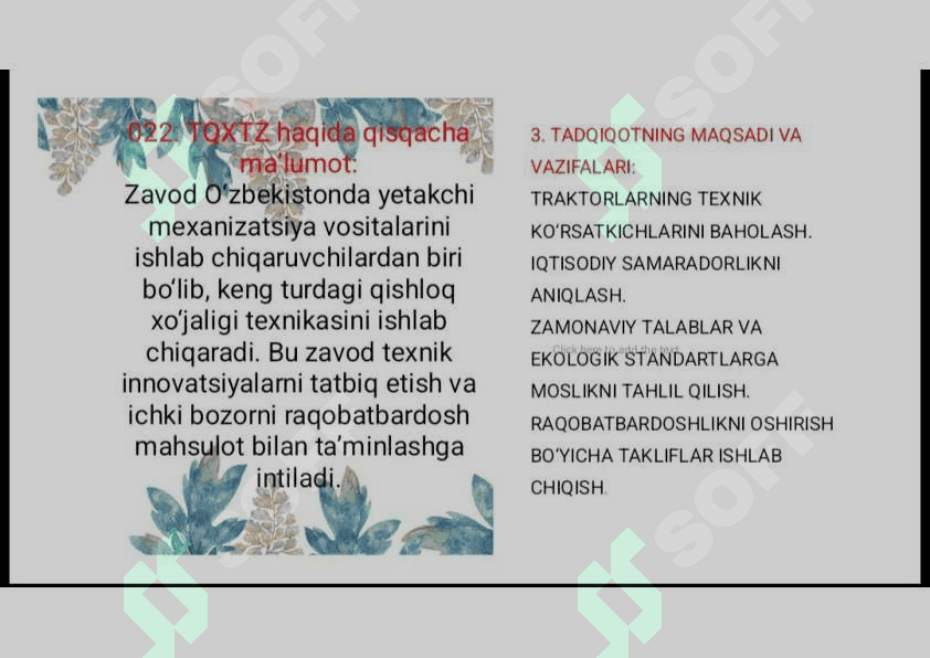Toshkent qishloq xojaligi texnikalar zavodida ishlab chiqariladigon traktorlarining texnik iqtisodiy korsatk8chkari 5