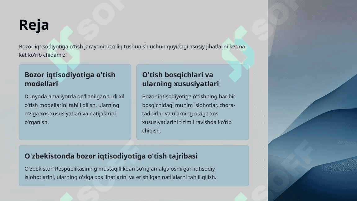 Bozor iqtisodiyotiga o'tish bosqichlari va ularning xususiyatlari 3
