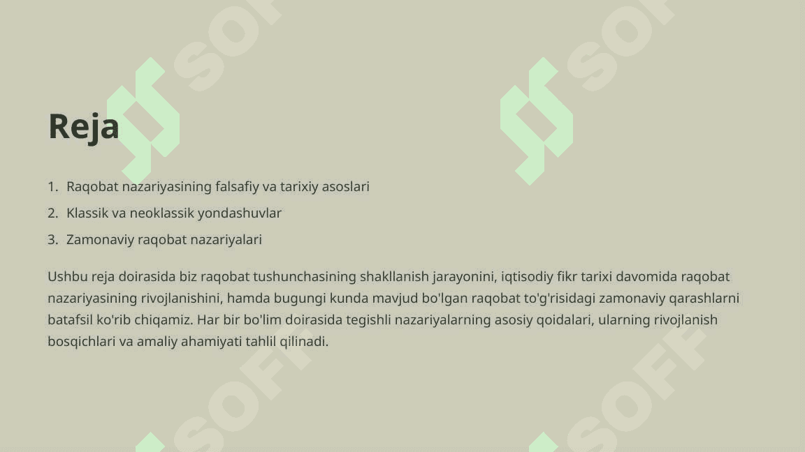 Raqobatni vujudga kelishi to'g'risida turli nazariyalar 2