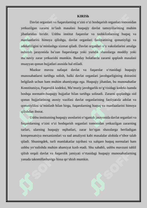 Davlat organlari va fuqarolarning o‘zini o‘zi boshqarish organlari tomonidan yetkazilgan zararni to‘lashning boshqa qonun hujjatlardagi ahamiyati. 3