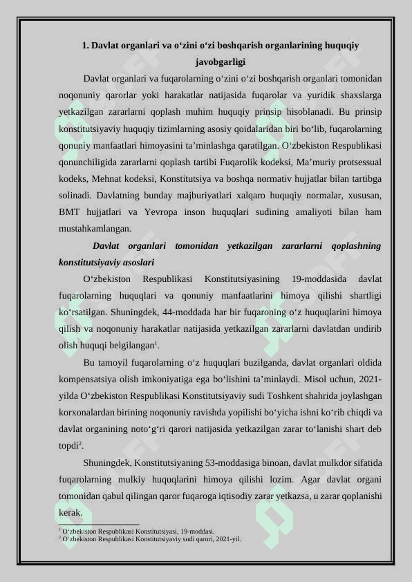Davlat organlari va fuqarolarning o‘zini o‘zi boshqarish organlari tomonidan yetkazilgan zararni to‘lashning boshqa qonun hujjatlardagi ahamiyati. 4