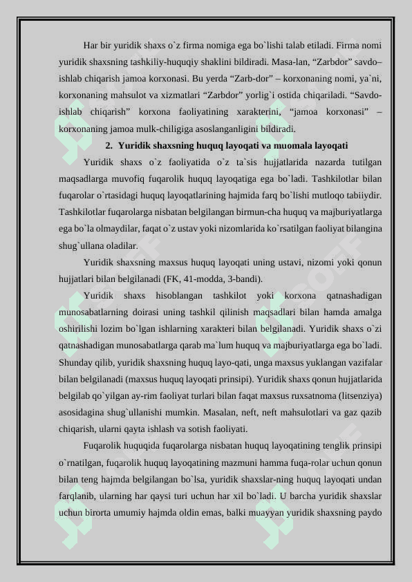 Yuridik shaxsni tugatish bilan bog’liq umumiy qoidalar hamda xususiyatlari tahlili. 7
