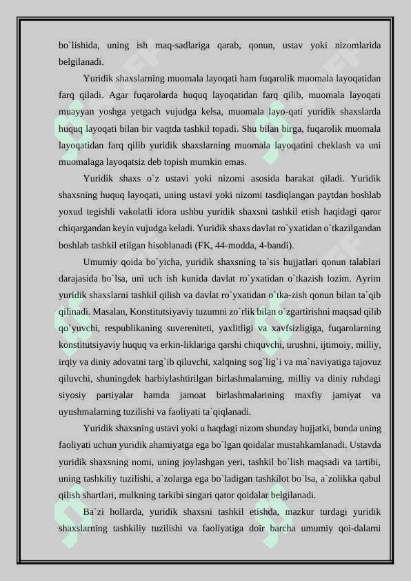Yuridik shaxsni tugatish bilan bog’liq umumiy qoidalar hamda xususiyatlari tahlili. 8