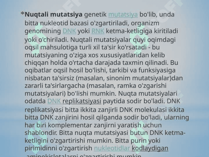 DNK mutatsiya,shikastlanishi va reparasiya 2